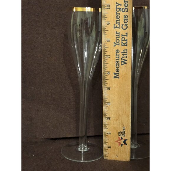 Hollow Stem Tall Champagne Flutes Glasses Gold Trim‎ 9.75" - Picture 7 of 11
